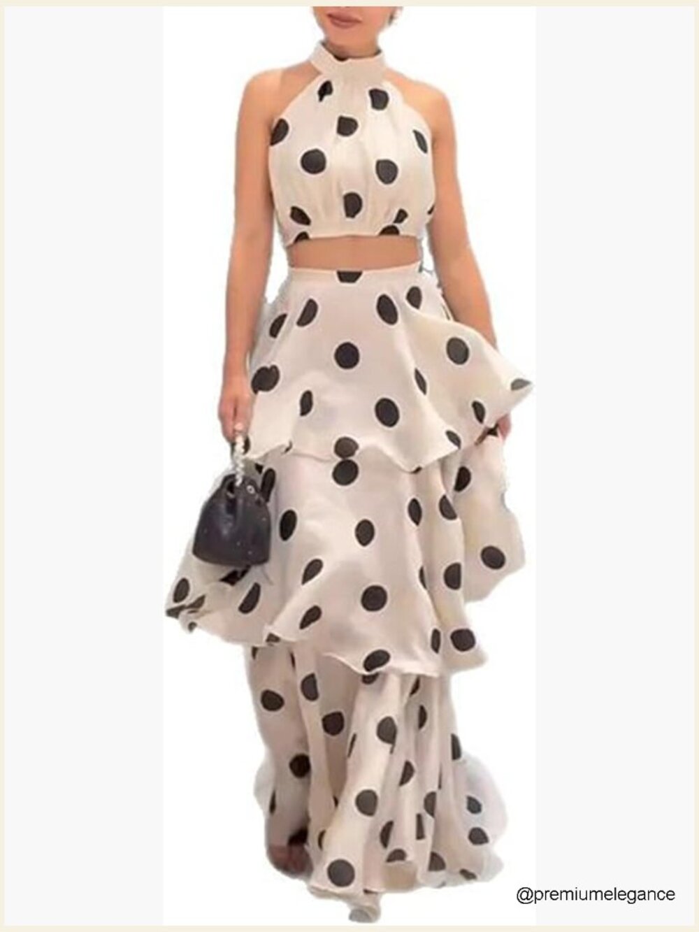 Women's 2 Piece Skirt Set Off-Shoulder Crop Top Maxi Skirt Polka Dot Summer